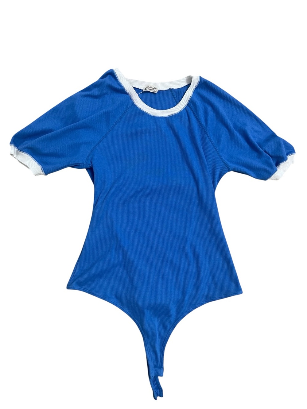 Blue Ringer Short-Sleeve Bodysuit with White Trim